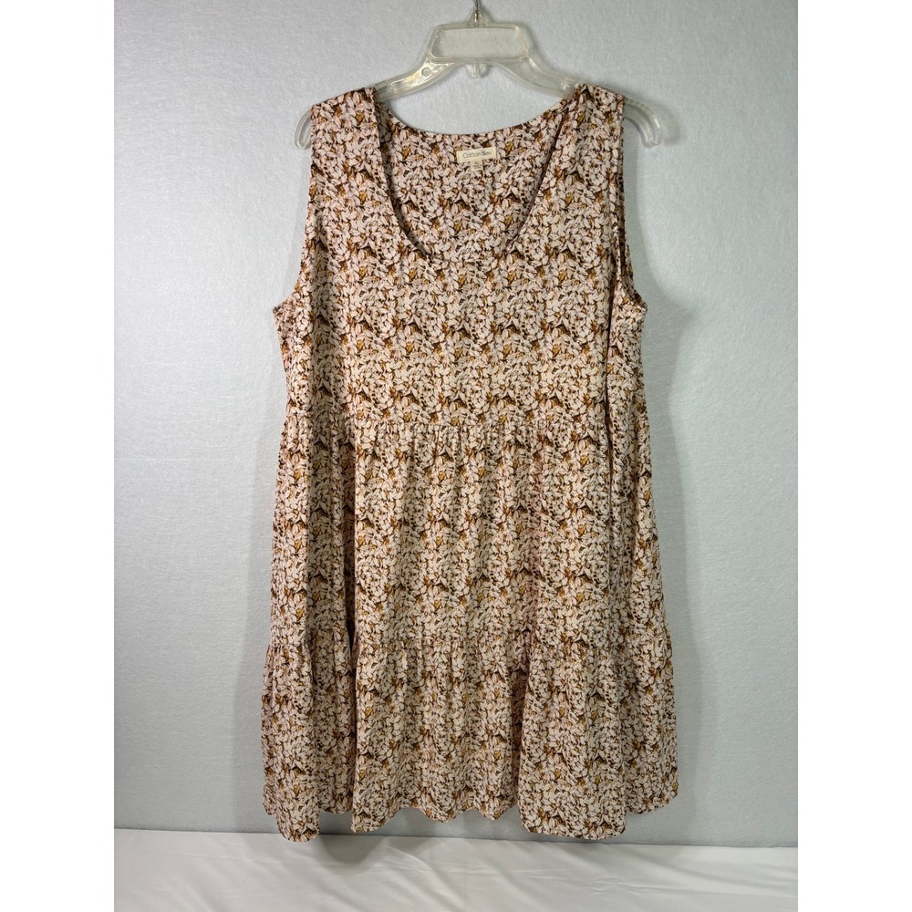 Cotton Bleu Floral Tiered Babydoll Mini Dress XL Sleeveless Pockets 70598W